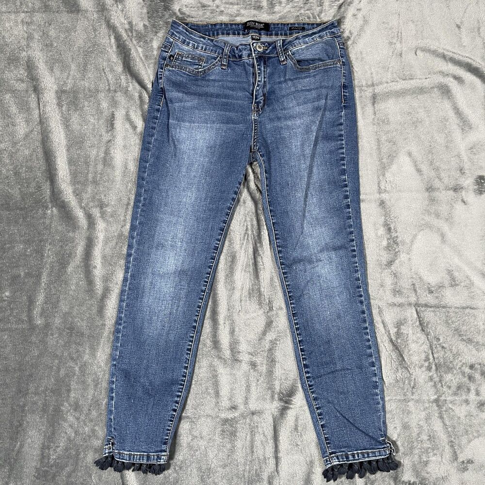 Judy Blue Jeans Womens 11/30 Blue Medium Wash Skinny Tassel Ankle Zip Stretch